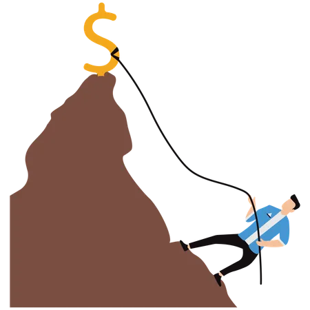 Businessman climbing mountain to earn finance  Illustration