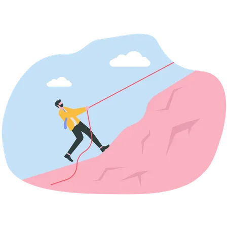 Businessman climbing mountain top  Illustration
