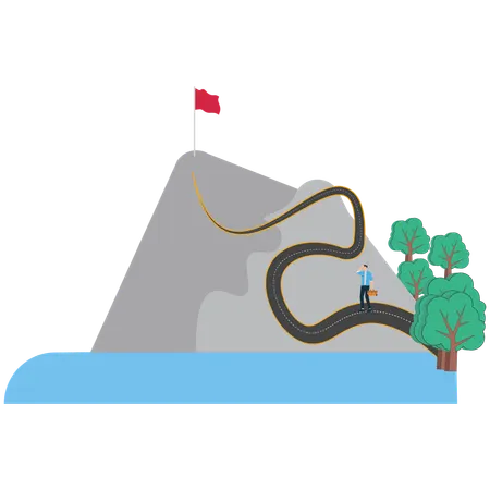 Businessman Climbing Mountain Towards Goal  Illustration