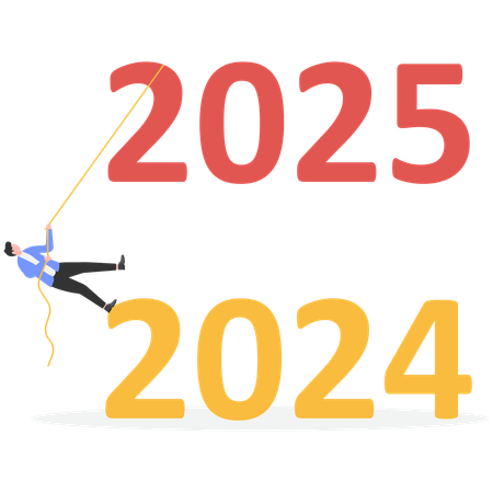 2025년을 목표로 숫자를 늘리고 미래를 바라보는 사업가  일러스트레이션