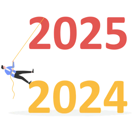 2025년을 목표로 숫자를 늘리고 미래를 바라보는 사업가  일러스트레이션