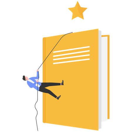 Businessman climbing on book using robe  Illustration