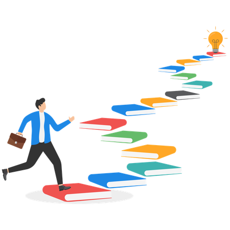 Businessman climbing on books for self development  Illustration