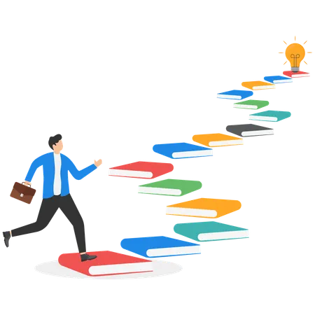 Businessman climbing on books for self development  Illustration