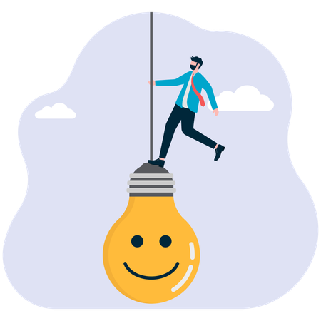 Businessman climbing on creative bulb  Illustration