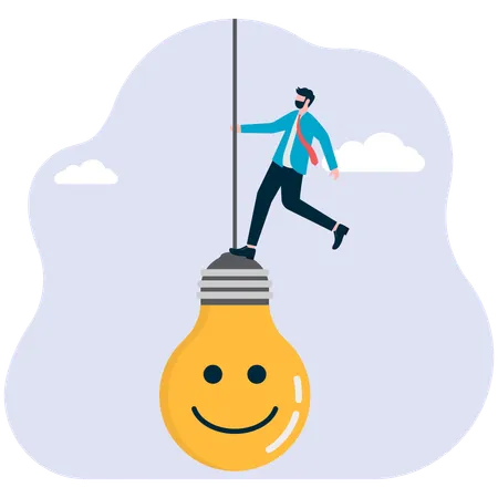 Businessman climbing on creative bulb  Illustration