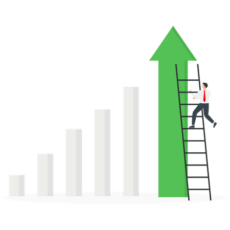 Businessman climbing on growth chart  イラスト