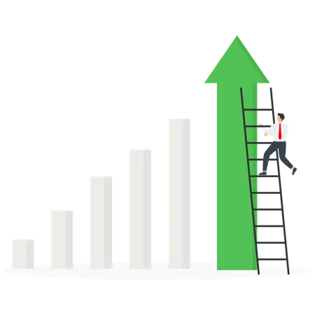 Financial And Economic Growth Growth In Sales And Profits Due To Increased Consumer Demand The Rapid Pace Development Of Business And Production A Man Climbs The Ladder To The Top Of The Graph Illustration