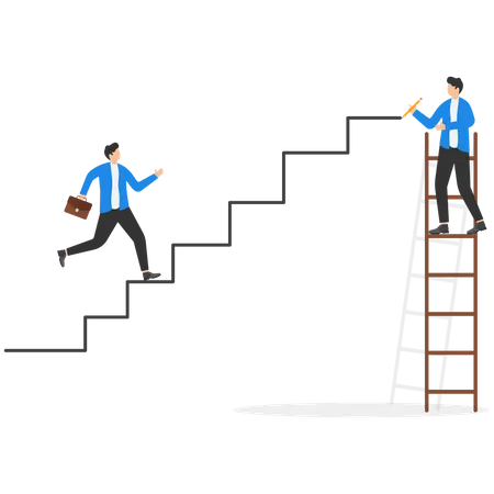 Businessman climbing on ladder for his partner to achieve goal  Illustration