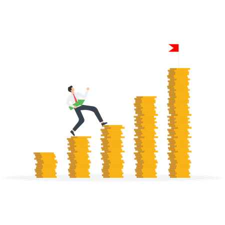 Businessman climbing on money stack  Illustration