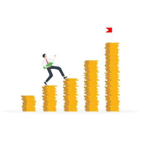 Businessman climbing on money stack  Illustration