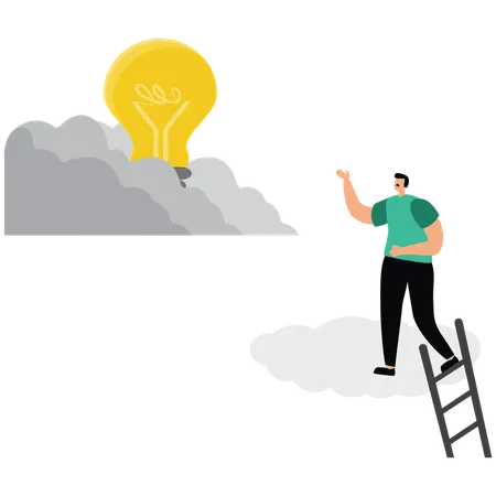 Businessman climbing on top of ideas  Illustration