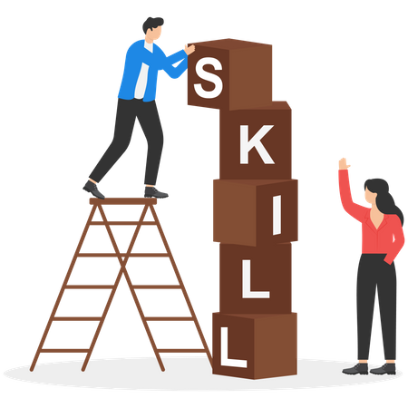 Businessman climbing skill word to top  Illustration