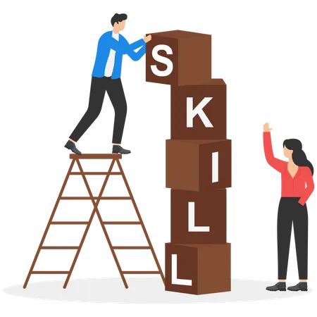 Businessman climbing skill word to top  Illustration