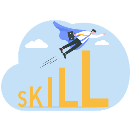Businessman climbing skill word to top with challenge  Illustration