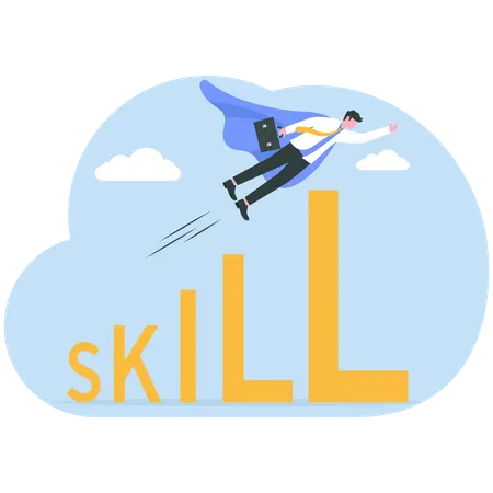 Businessman climbing skill word to top with challenge  Illustration