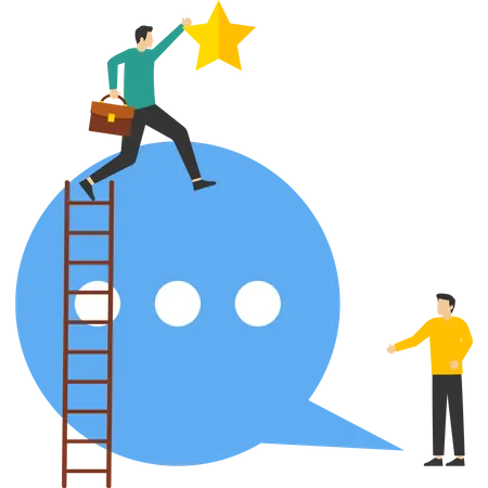 Communication For Success Meeting Or Conversation To Achieve Goal Concept Effective Meeting Or Discussion To Get Solution And Achieve Target Businessman Climbing Speech Bubble To Reach Star イラスト