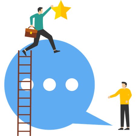 Businessman climbing speech bubble to reach star  Illustration