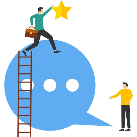 Businessman climbing speech bubble to reach star  Illustration