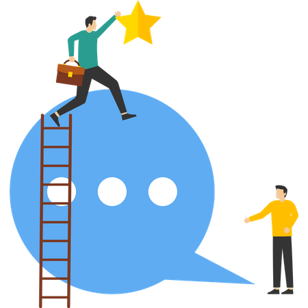 Businessman climbing speech bubble to reach star  Illustration
