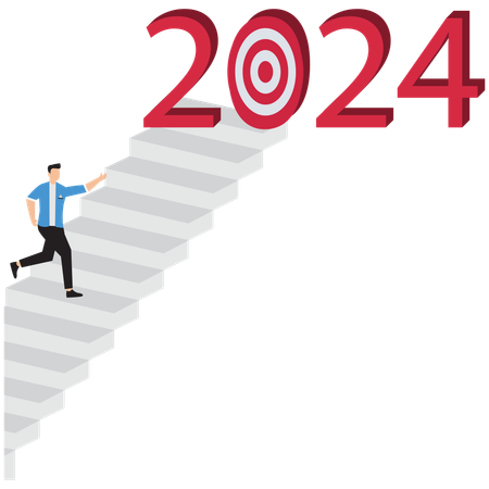 Businessman climbing stair up to the target  Illustration