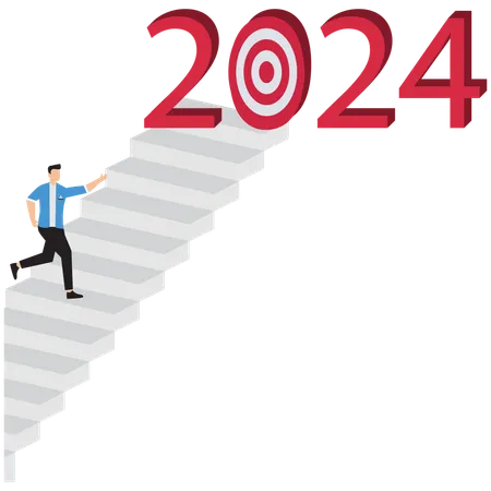 Businessman climbing stair up to the target  Illustration