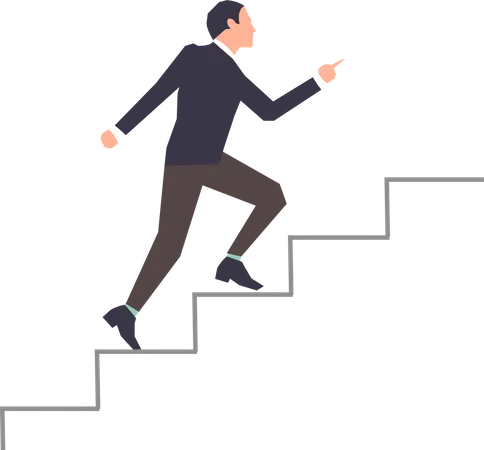 Businessman Climbing Stairs Of Success Business Competition Leadership Concept Man Climbs Career Ladder Go To Success Successful Business Strategic Planning Project Development Illustration