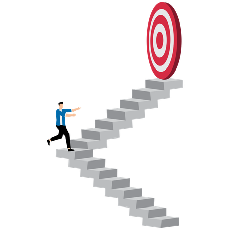 Businessman climbing stairs to achieve business target  Illustration