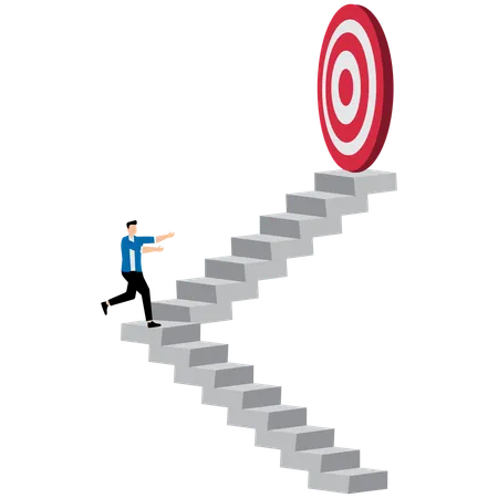 Businessman climbing stairs to achieve business target  Illustration