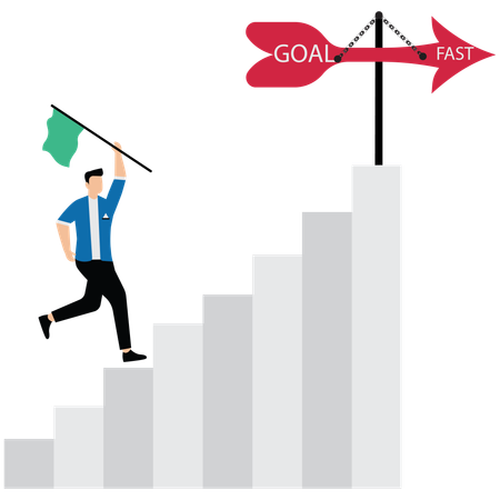 Businessman climbing stairs to achieve goals  Illustration