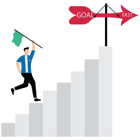 Businessman climbing stairs to achieve goals  Illustration