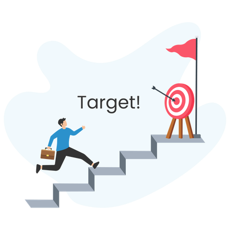 Businessman climbing stairs to achieve target  Illustration