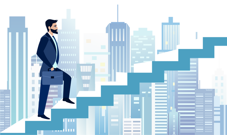 Businessman climbing stairs to success  Illustration