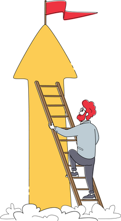 Businessman climbing stairs towards goal Illustration