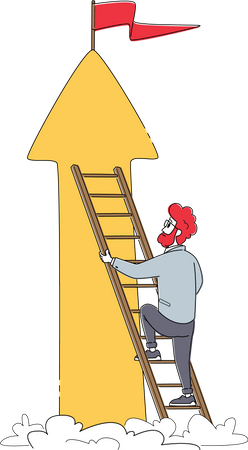 Businessman climbing stairs towards goal  Illustration