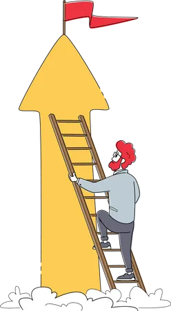 Businessman climbing stairs towards goal  Illustration