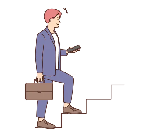 Businessman climbing stairs towards success  Illustration