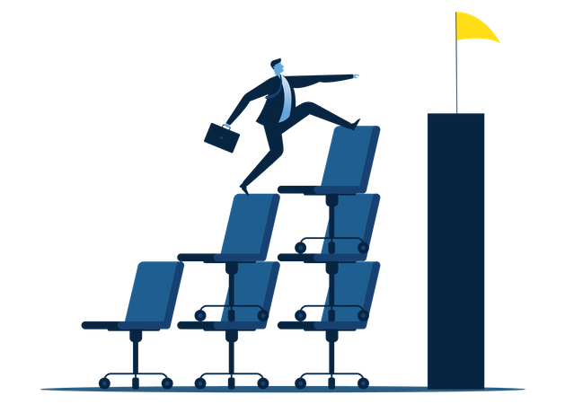 Businessman climbing stairs towards success  Illustration