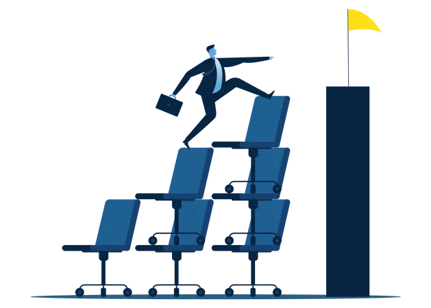 Businessman climbing stairs towards success  Illustration