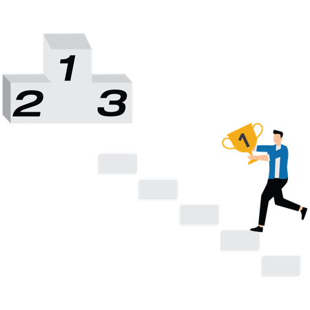 트로피를 들고 계단을 오르는 사업가  일러스트레이션