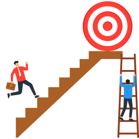 Businessman Climbing Steps Towards Target Ladder to Success  Illustration
