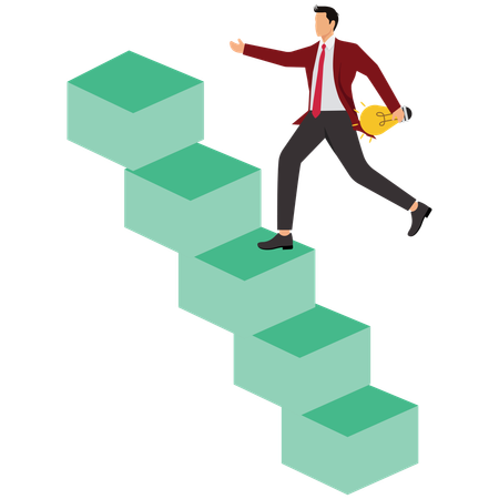 Businessman climbing steps with lightbulb  Illustration