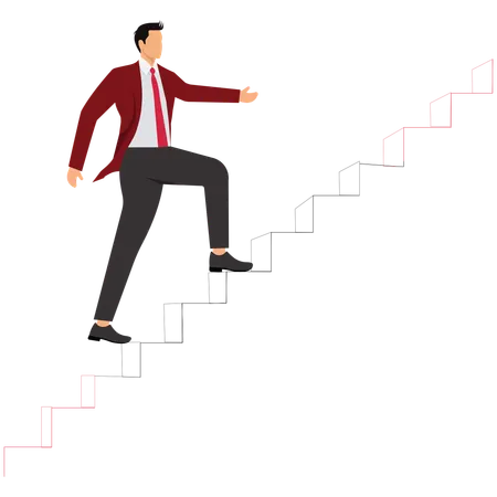 Businessman Climbing Success Stairs Toward Career Goal  Illustration