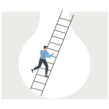Businessman climbing success stairs with business ideas  Illustration