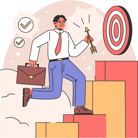Businessman climbing the corporate steps with confidence and aim  Illustration