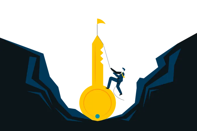 Businessman climbing towards success key  Illustration