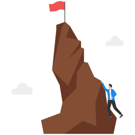 Businessman climbing up mountain to achieve success  Illustration