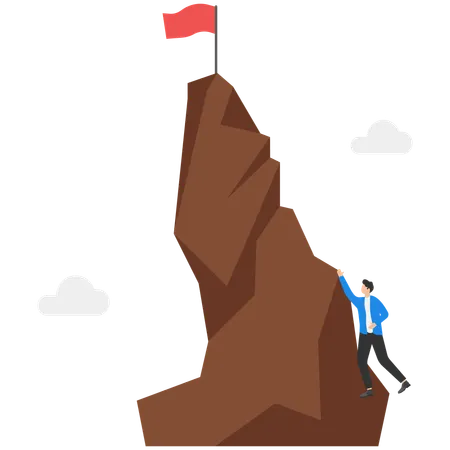 Businessman climbing up mountain to achieve success  Illustration