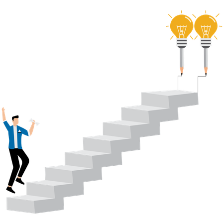 Businessman climbing up staircase of creativity  Illustration