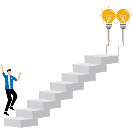 Businessman climbing up staircase of creativity  Illustration